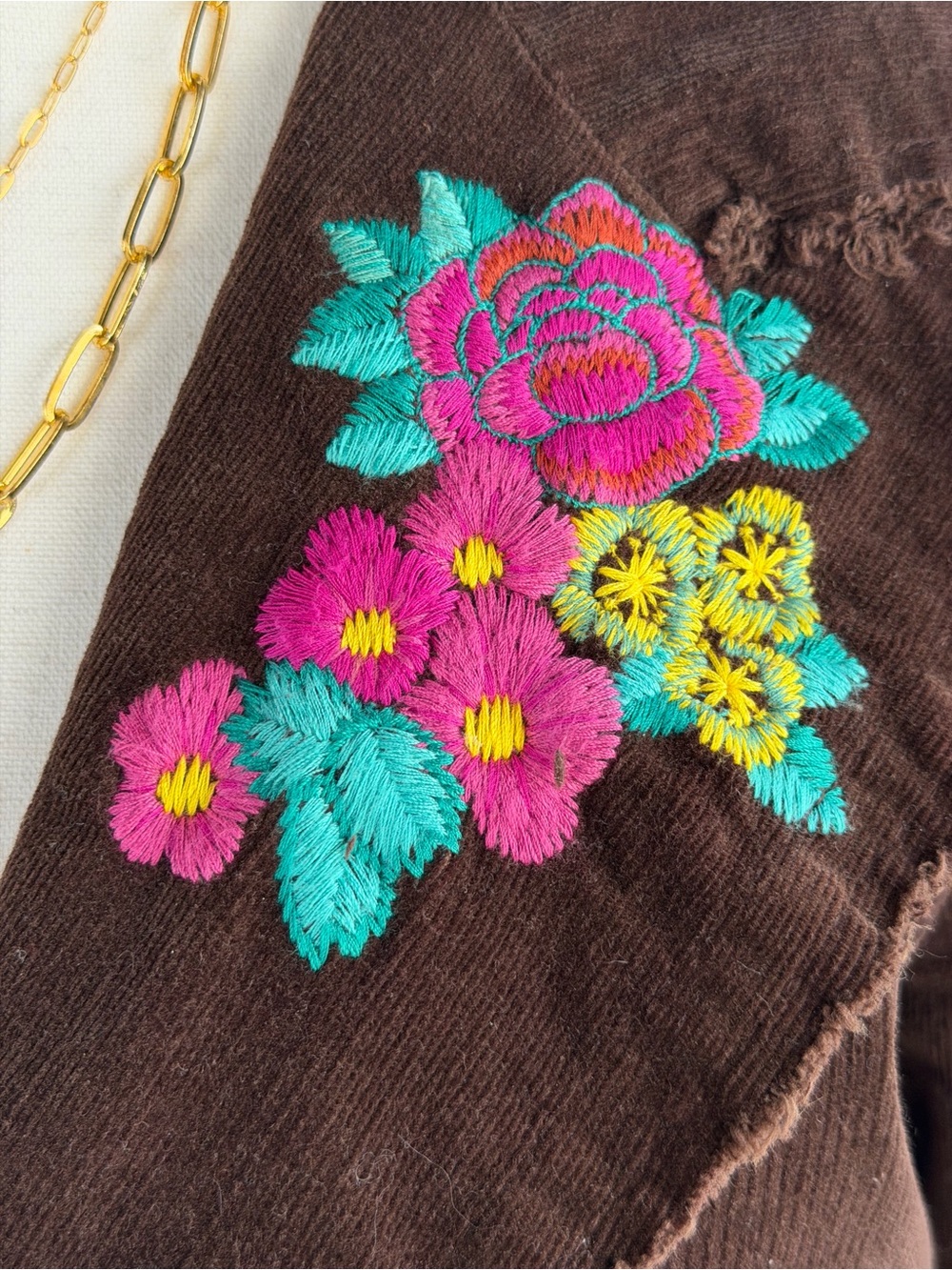Johnny Was Embroidered Brown Corduroy Jacket with Floral & Bird Motifs Blazer Sm - Picture 3 of 14